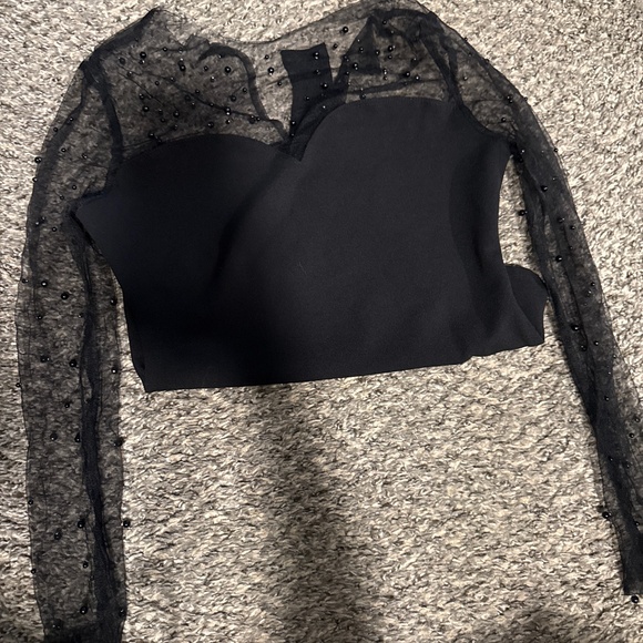Black beaded mesh top bodysuit - Picture 1 of 3